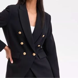 INC International Concepts Black Double-Breasted Blazer with Gold Buttons